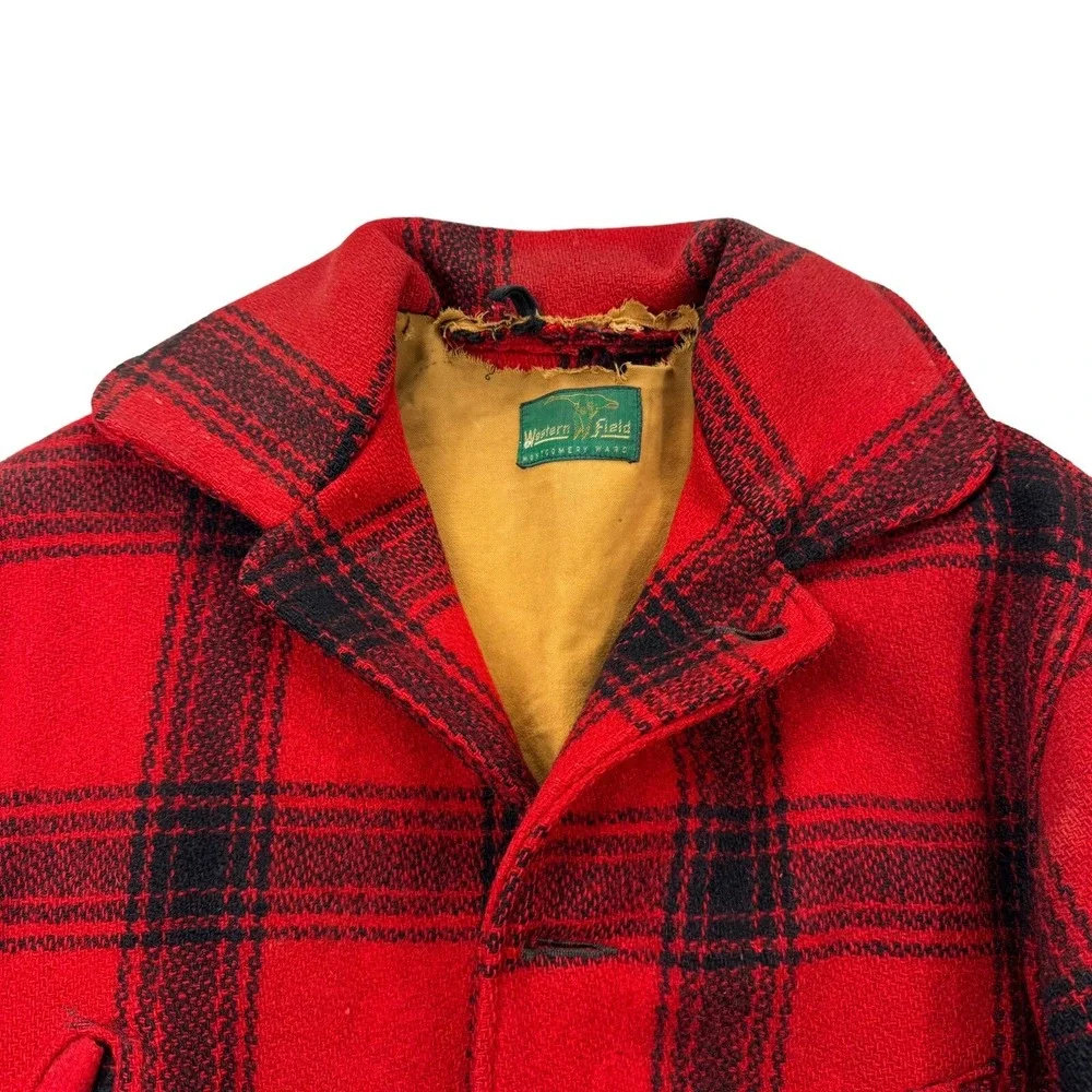 Vintage 50s Western & Field Montgomery Ward Wool Plaid Hunting Jacket - Medium